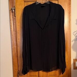 Avenue Black Long Sleeve Button-Front Blouse